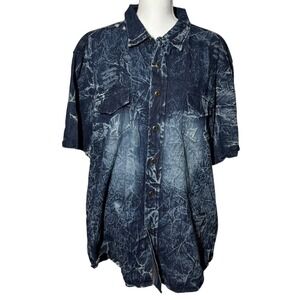 Diamond Stash Denim Acid Wash Button Down Shirt XXL Vintage Grunge Oversized